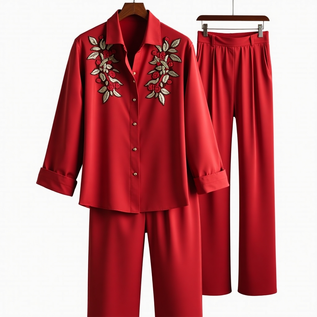 Embroidered Scarlet Elegance Co-ord Set in Rich Scarlet Red