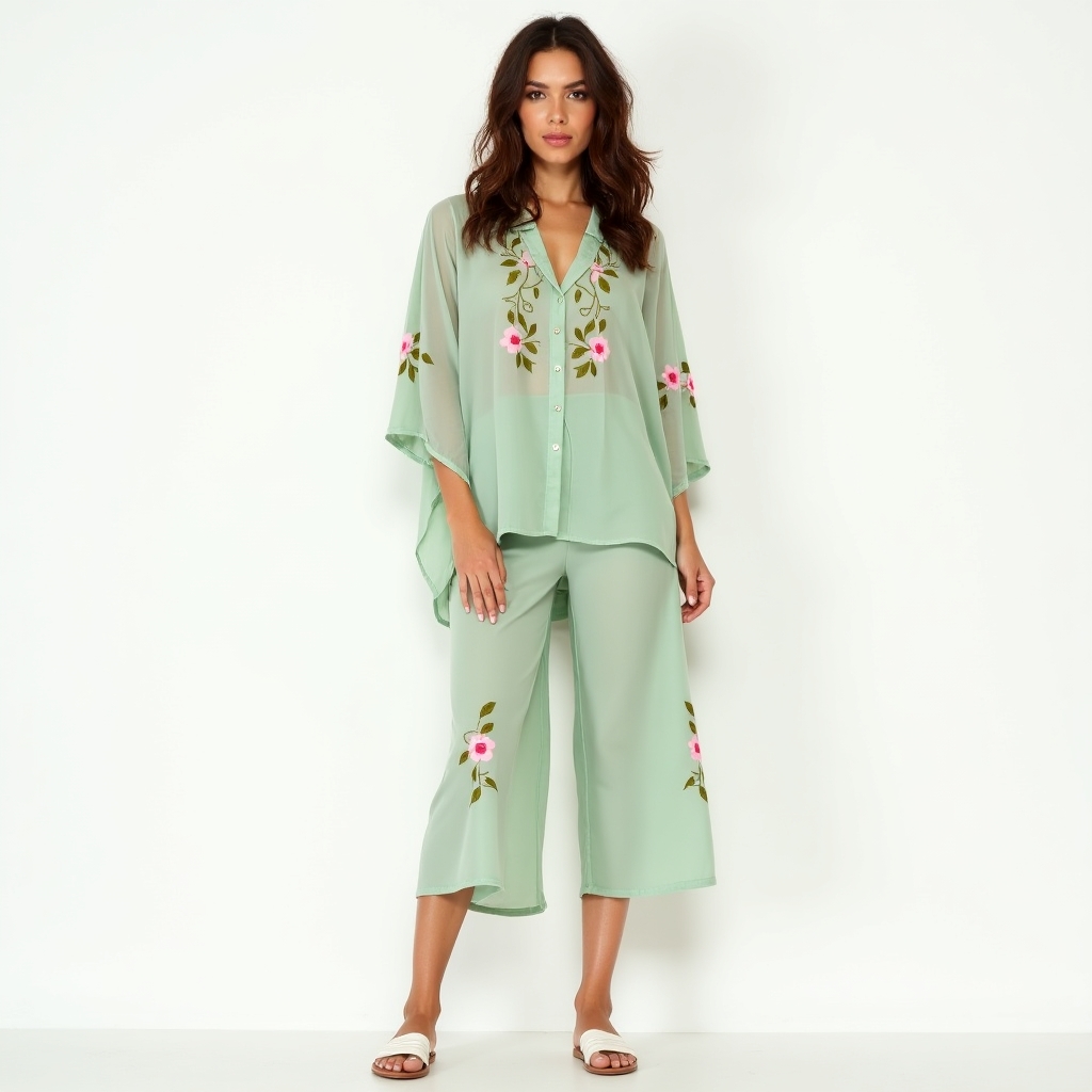 Mint Green Floral Embroidered Co-ord Set
